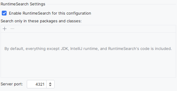RuntimeSearch Settings in Run/Debug Configuration